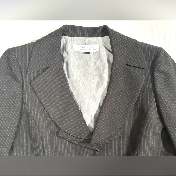 TAHARI ASL Blazer Jacket Black White Pinstripes Button Down Long Sleeve Size 4 - Picture 5 of 12